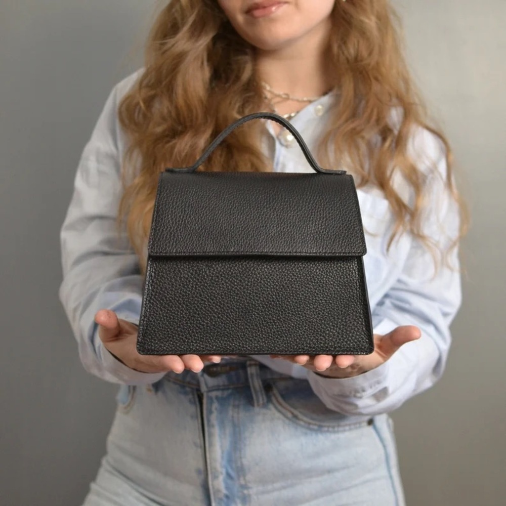 Mini Black Pebbled Leather Handbag